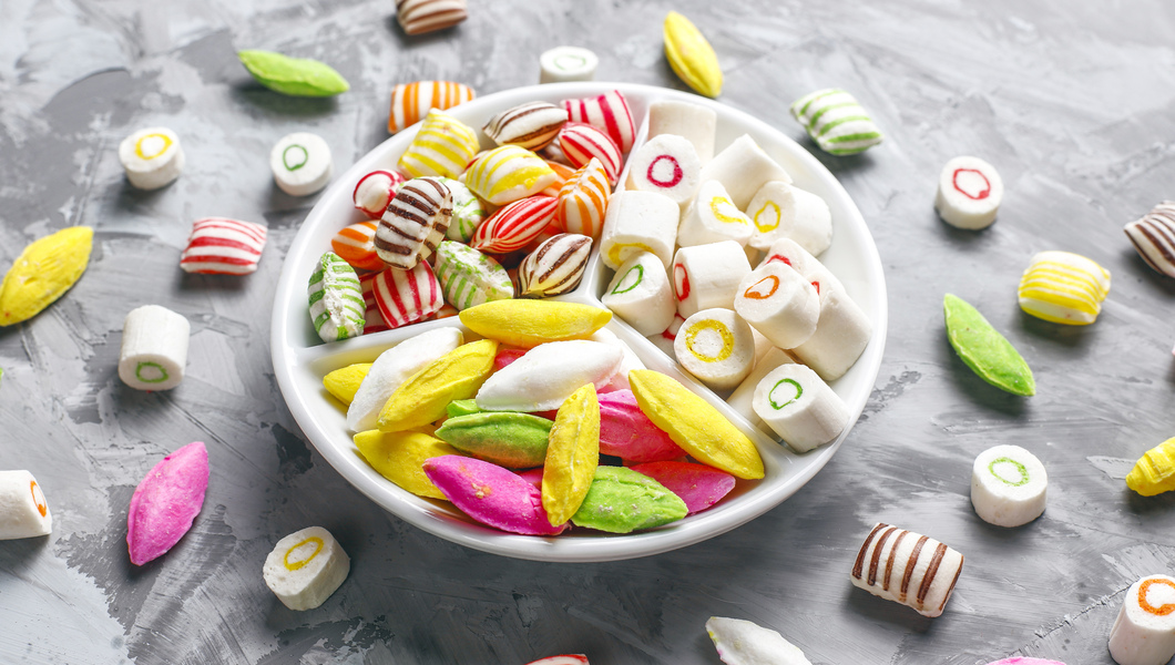 Colorful candies, jelly and marmalade,unhealthy sweets.