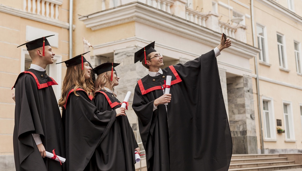 low-angle-students-taking-selfie